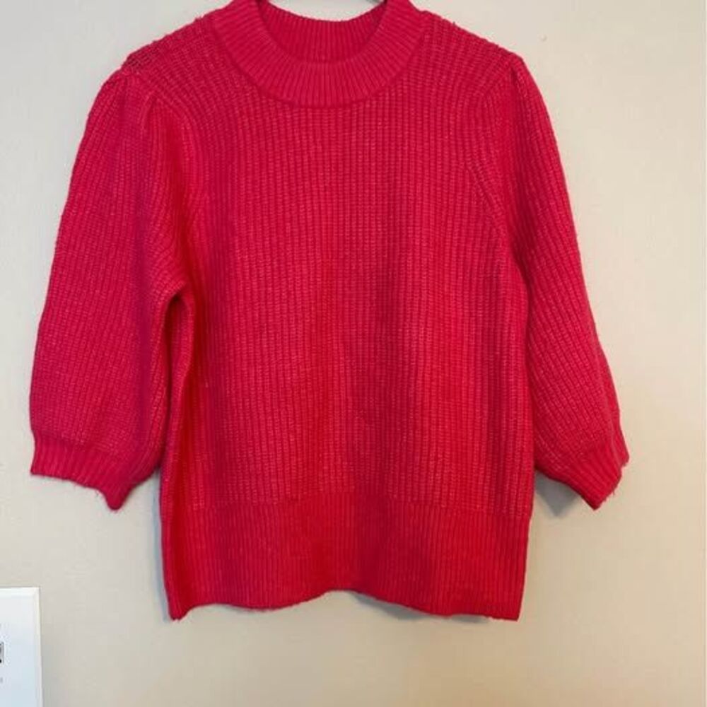 Leith Women's 1X Hot Pink Magenta Chunky Knit Puff Sleeve Sweater NWT
